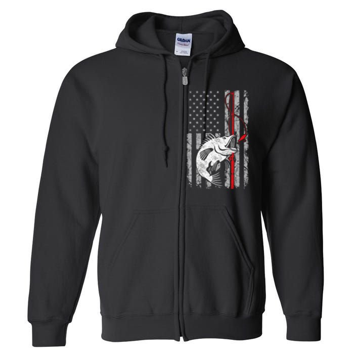 Fishing American Flag Vintage USA Bass Fisherman Full Zip Hoodie