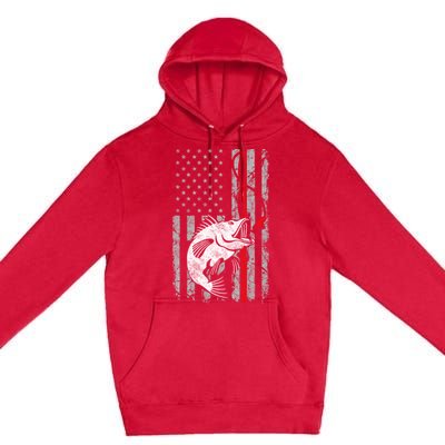 Fishing American Flag Vintage USA Bass Fisherman Premium Pullover Hoodie