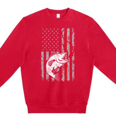 Fishing American Flag Vintage USA Bass Fisherman Premium Crewneck Sweatshirt