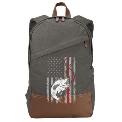 Fishing American Flag Vintage USA Bass Fisherman Cotton Canvas Backpack