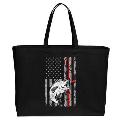 Fishing American Flag Vintage USA Bass Fisherman Cotton Canvas Jumbo Tote