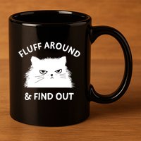 Fluff Around Funny Sarcastic Cat Lady Quote Humor Gift 11oz C Handle Ceramic Mug
