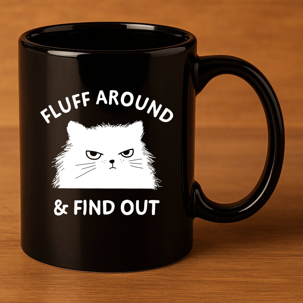 Fluff Around Funny Sarcastic Cat Lady Quote Humor Gift 11oz C Handle Ceramic Mug