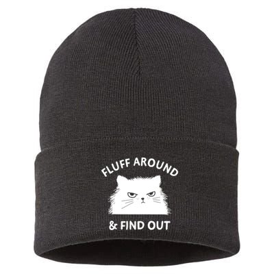 Fluff Around Funny Sarcastic Cat Lady Quote Humor Gift Sustainable Knit Beanie