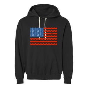 Fishing American Flag Patriotic Fishing 4th Of July Garment-Dyed Fleece Hoodie