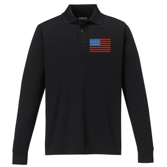 Fishing American Flag Patriotic Fishing 4th Of July Performance Long Sleeve Polo