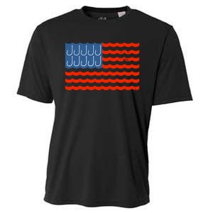 Fishing American Flag Patriotic Fishing 4th Of July Cooling Performance Crew T-Shirt