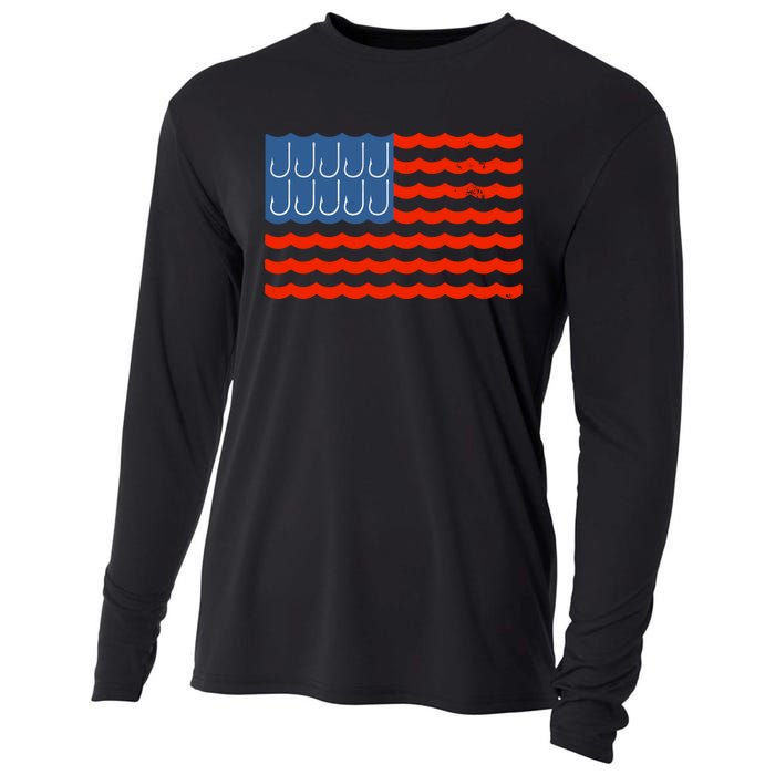 Fishing American Flag Patriotic Fishing 4th Of July Cooling Performance Long Sleeve Crew