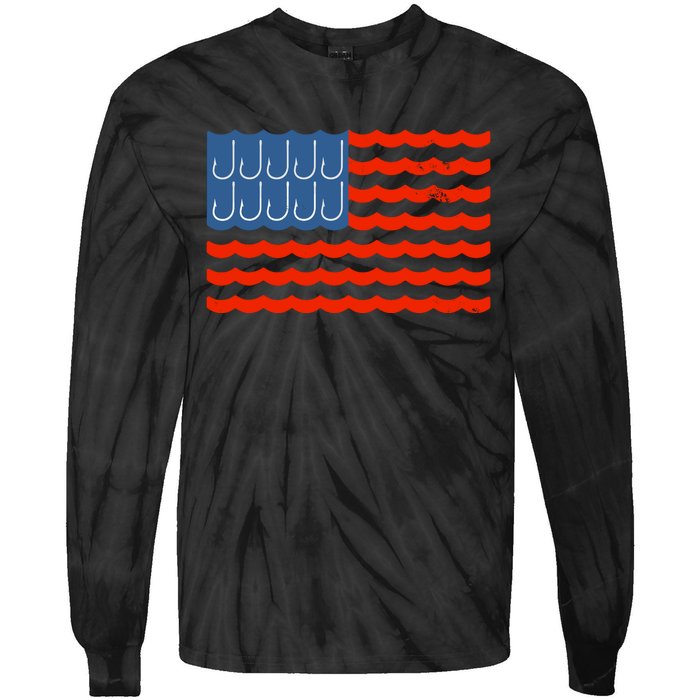 Fishing American Flag Patriotic Fishing 4th Of July Tie-Dye Long Sleeve Shirt