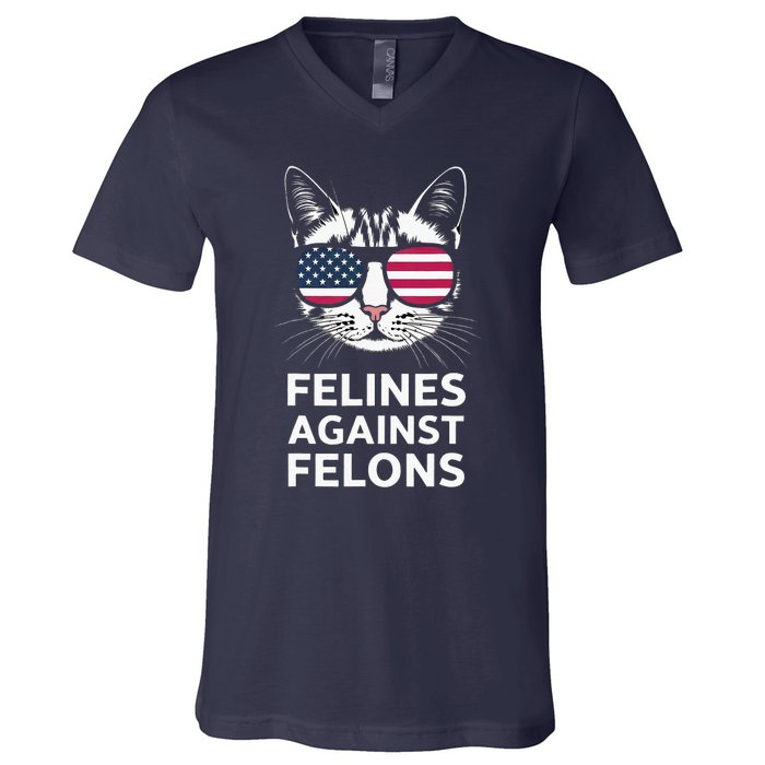 Felines Against Felons Kamala Harris V-Neck T-Shirt