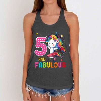 Five And Fabulous Unicorn Rainbow Birthday 5 Year Old Gifts Women's Knotted Racerback Tank