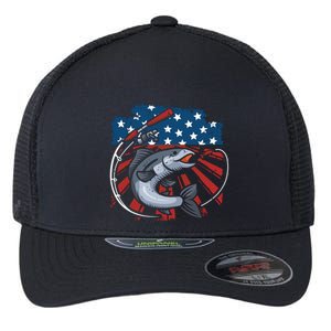 Fishing American Flag Fish Usa Bass Fisher Gift Flexfit Unipanel Trucker Cap