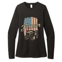 Farmer American Flag Retro Farming Tractor Usa Patrioticic Womens CVC Long Sleeve Shirt