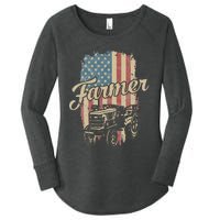 Farmer American Flag Retro Farming Tractor Usa Patrioticic Women's Perfect Tri Tunic Long Sleeve Shirt