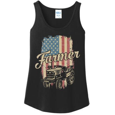 Farmer American Flag Retro Farming Tractor Usa Patrioticic Ladies Essential Tank