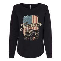 Farmer American Flag Retro Farming Tractor Usa Patrioticic Womens California Wash Sweatshirt