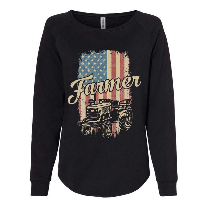 Farmer American Flag Retro Farming Tractor Usa Patrioticic Womens California Wash Sweatshirt