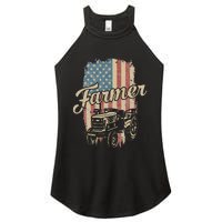 Farmer American Flag Retro Farming Tractor Usa Patrioticic Women's Perfect Tri Rocker Tank