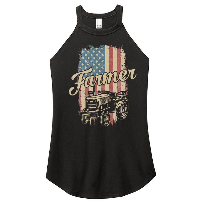 Farmer American Flag Retro Farming Tractor Usa Patrioticic Women's Perfect Tri Rocker Tank