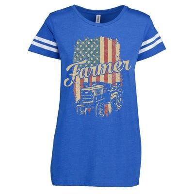 Farmer American Flag Retro Farming Tractor Usa Patrioticic Enza Ladies Jersey Football T-Shirt