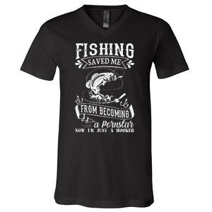 Fisherman American Flag Fishing Rod Fishing Lover V-Neck T-Shirt