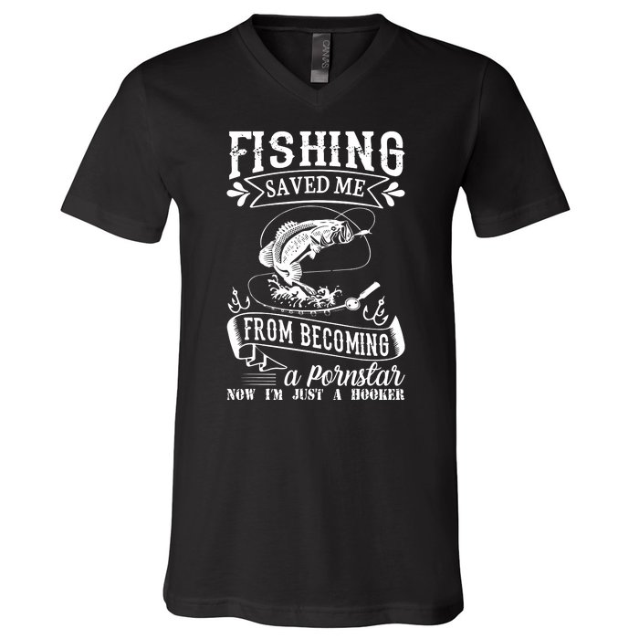 Fisherman American Flag Fishing Rod Fishing Lover V-Neck T-Shirt