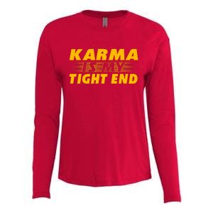 Funny American Football Karma Is My Tight End Womens Cotton Relaxed Long Sleeve T-Shirt