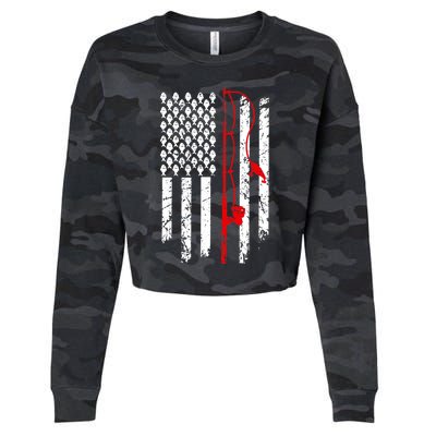 Fishing American Flag Husband Son Grandson Funny Fisherman Cropped Pullover Crew