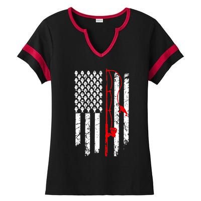 Fishing American Flag Husband Son Grandson Funny Fisherman Ladies Halftime Notch Neck Tee