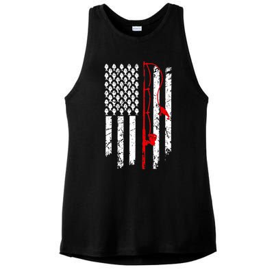 Fishing American Flag Husband Son Grandson Funny Fisherman Ladies PosiCharge Tri-Blend Wicking Tank