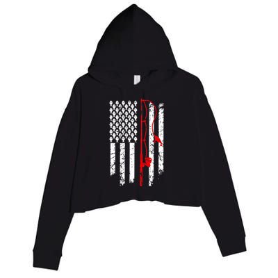 Fishing American Flag Husband Son Grandson Funny Fisherman Crop Fleece Hoodie