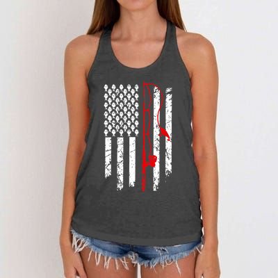 Fishing American Flag Husband Son Grandson Funny Fisherman Women's Knotted Racerback Tank