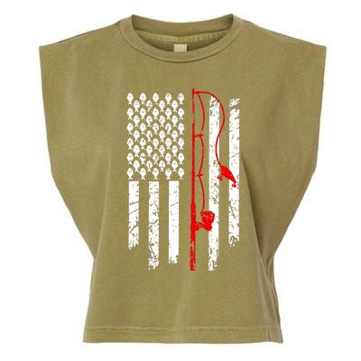 Fishing American Flag Husband Son Grandson Funny Fisherman Garment-Dyed Women's Muscle Tee