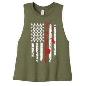 Fishing American Flag Husband Son Grandson Funny Fisherman Women's Racerback Cropped Tank