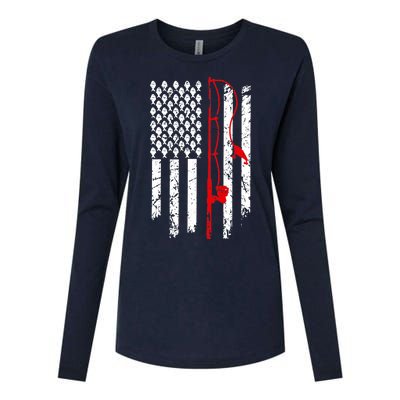 Fishing American Flag Husband Son Grandson Funny Fisherman Womens Cotton Relaxed Long Sleeve T-Shirt