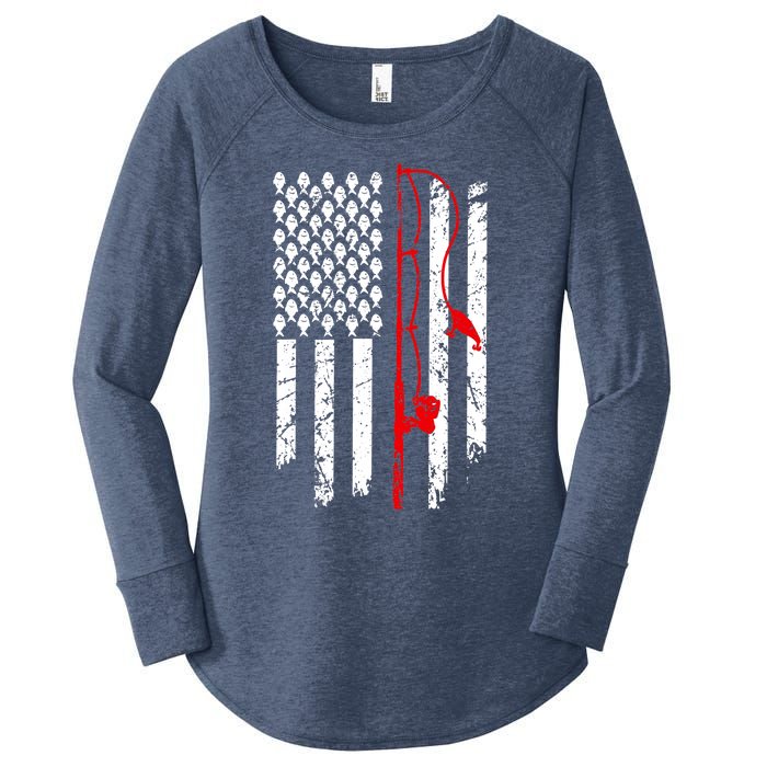 Fishing American Flag Husband Son Grandson Funny Fisherman Women's Perfect Tri Tunic Long Sleeve Shirt