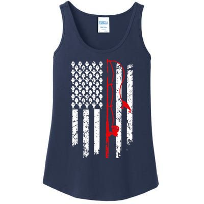 Fishing American Flag Husband Son Grandson Funny Fisherman Ladies Essential Tank