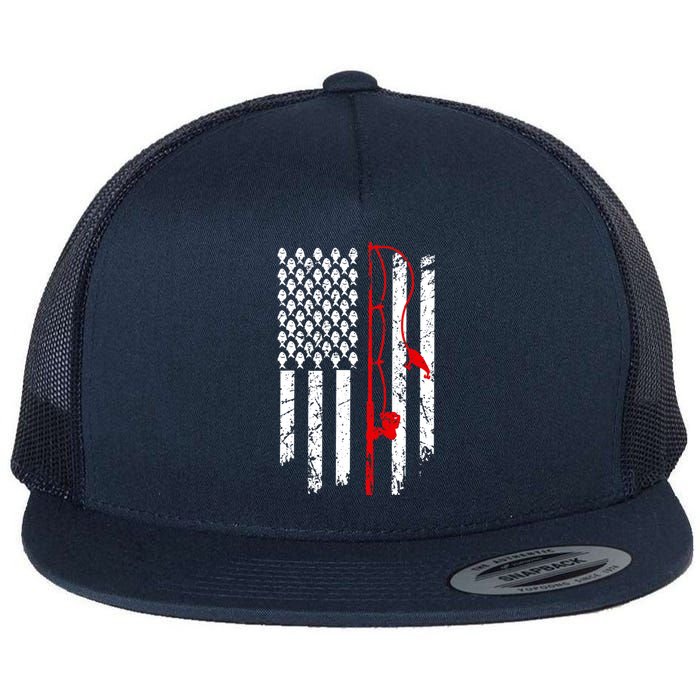 Fishing American Flag Husband Son Grandson Funny Fisherman Flat Bill Trucker Hat