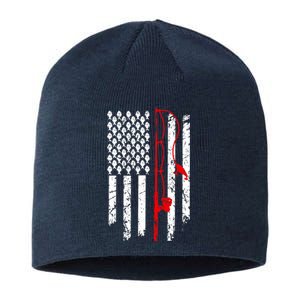 Fishing American Flag Husband Son Grandson Funny Fisherman Sustainable Beanie