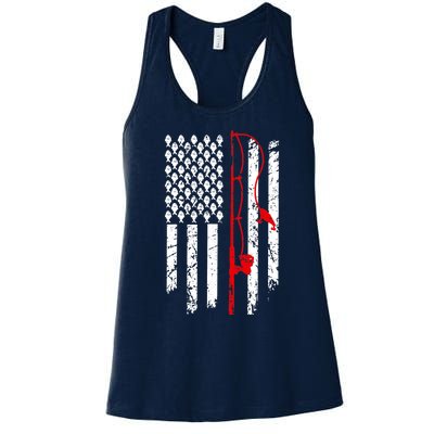 Fishing American Flag Husband Son Grandson Funny Fisherman Women's Racerback Tank