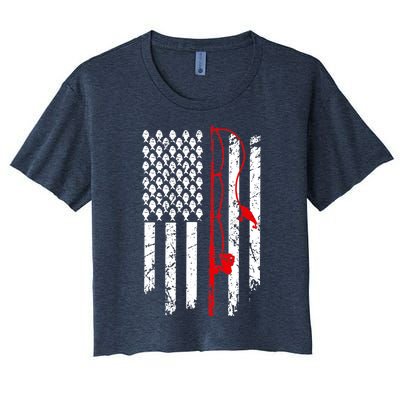 Fishing American Flag Husband Son Grandson Funny Fisherman Women's Crop Top Tee