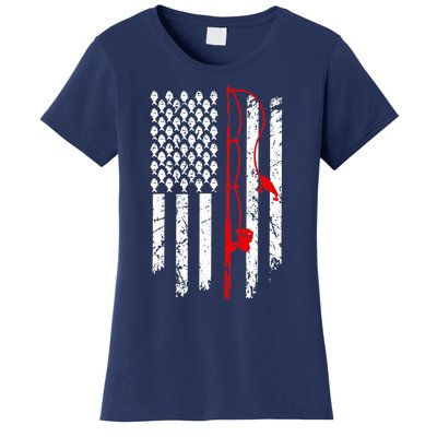 Fishing American Flag Husband Son Grandson Funny Fisherman Women's T-Shirt