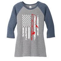 Fishing American Flag Husband Son Grandson Funny Fisherman Women's Tri-Blend 3/4-Sleeve Raglan Shirt