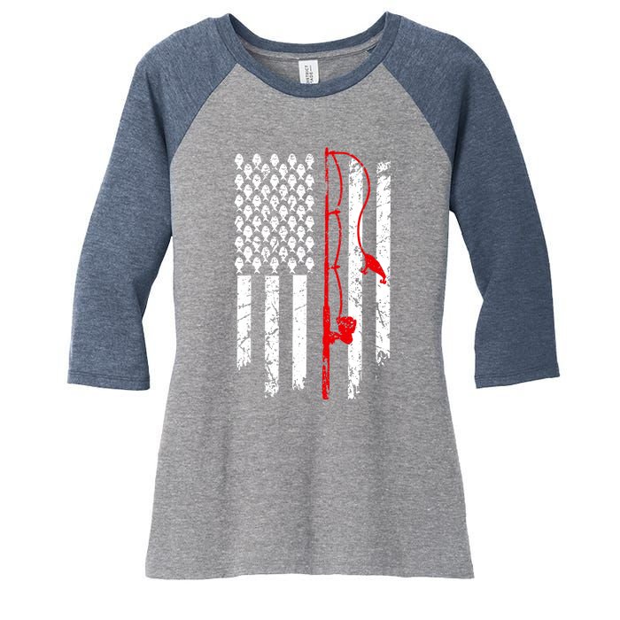 Fishing American Flag Husband Son Grandson Funny Fisherman Women's Tri-Blend 3/4-Sleeve Raglan Shirt