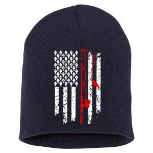 Fishing American Flag Husband Son Grandson Funny Fisherman Short Acrylic Beanie