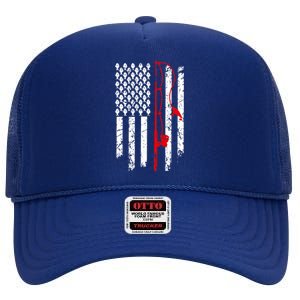 Fishing American Flag Husband Son Grandson Funny Fisherman High Crown Mesh Back Trucker Hat