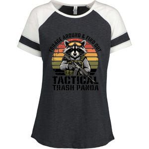 Forage Around & Find Out Tactical Trash Panda Funny Raccoon Enza Ladies Jersey Colorblock Tee