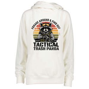 Forage Around & Find Out Tactical Trash Panda Funny Raccoon Womens Funnel Neck Pullover Hood