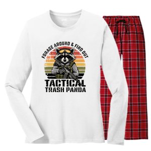 Forage Around & Find Out Tactical Trash Panda Funny Raccoon Women's Long Sleeve Flannel Pajama Set 