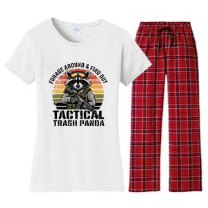 Forage Around & Find Out Tactical Trash Panda Funny Raccoon Women's Flannel Pajama Set